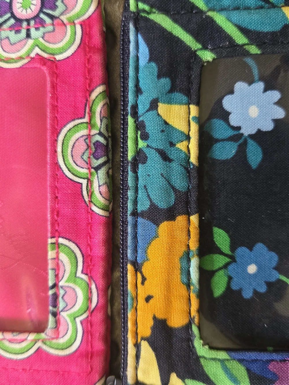 2 Retired Patterns-Vera Bradley Pink Floral & Multi Floral ID Wallet Keyring Set
